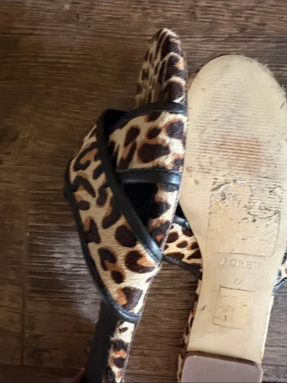 J. Crew Cora Leopard-Print Crossband Slides-7.5